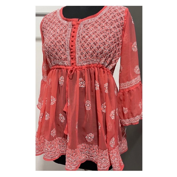 Alfah Finery Other - Alfah finery’s hand embroidered short frock Tomato red colour